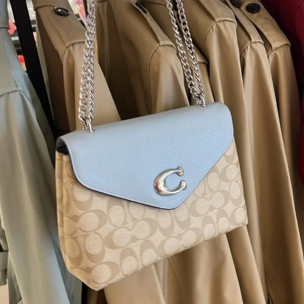 Coach Tammie Shoulder Bag In Signature Canvas Light Khaki / Light Teal - Picture 1 of 16